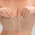 thumbnail image 2 of SNKSDGM Women Strapless Front Hook Bandeau Bra, Fixed Cup Strap Support Daily Underwear Beige XXXXL, 2 of 9