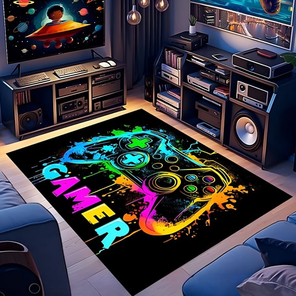 RLESO Gaming Rug for Boys Bedroom - Soft and Durable Gamer Carpet for Game Room Carpet