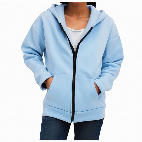 UngA Women Zip Up Hoodie Oversized Sweatshirt Fleece Jackets Fall Winter Coats 2025 Fashion Hoodie for Women (Sky Blue,S)