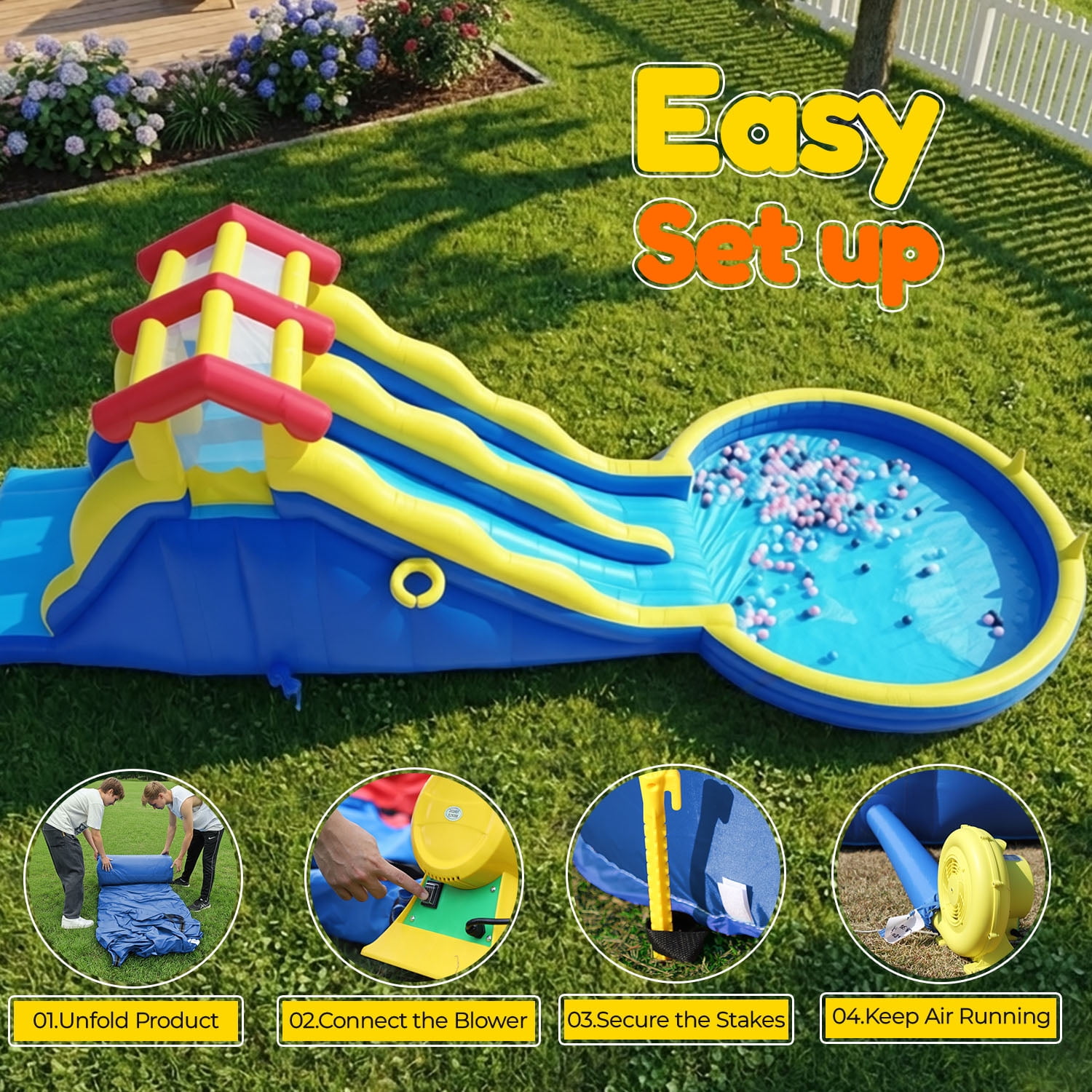 TRYSET 26FT Inflatable Water Slide Kids Bounce House Water Park w/Splash Pool & Blower, Backyard Outdoor Party