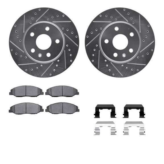 Dynamic Friction Company Front Brake Rotors-Drilled and Slotted-Silver with 5000 Advanced Brake Pads includes Hardware 7512-46019