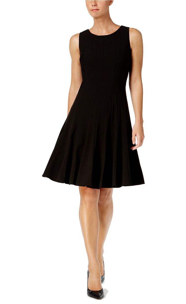 CALVIN KLEIN $89 Womens New 1183 Black Pleated Fit + Flare Dress 8 B+B -  