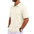 thumbnail image 4 of Qwertyu Mens Polo Shirts Short Sleeve Casual 3 Buttons Textured Golf Shirts Summer Collared T-Shirt Beige L, 4 of 8