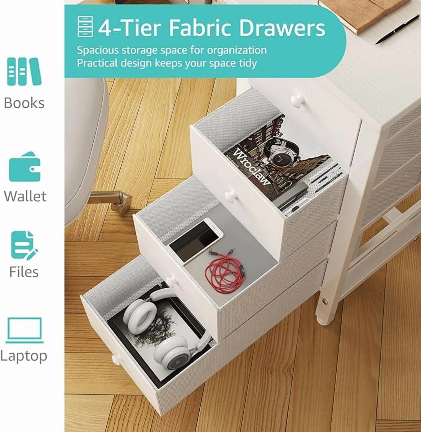 Lufeiya White Computer Desk with Fabric Drawers, 47 Inch Study Work Writing Desk for Home Office Bedroom, Simple Modern Cute PC Desks with Drawer, White
