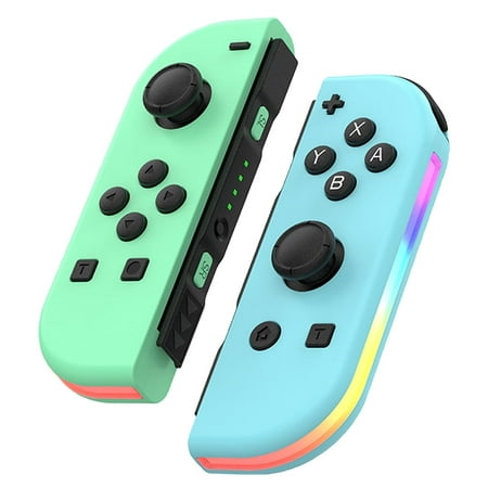 Game Controller for Nintendo Switch, Colorful RGB Light joystick (L/R) , Wireless Controller for Nintendo Switch, Support Dual Vibration/Motion Control-GREEN BLUE