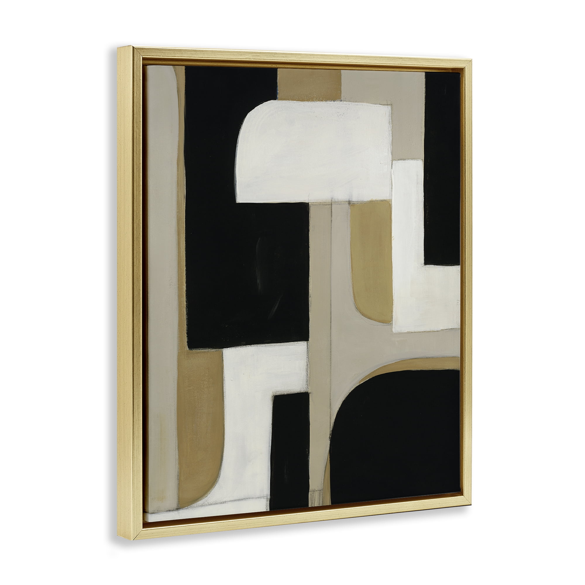Stupell Industries Minimalist Geometrics in Neutrals Gold Framed Floater Canvas Wall Art, design by Kippi Leonard