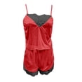 thumbnail image 3 of iHPH7 Pjs Sets for Women Satin Pajama Set for Women 2 Piece Silky Sleepwear Lace Camisole Pj Shorts Set Soft Nightwear Summer Pjs for Women Red 3XL, 3 of 4