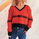 thumbnail image 5 of Ailaofu Women's Cable Knit Color Block Striped Sweater V Neck Long Sleeve Pullover Tops, 5 of 6