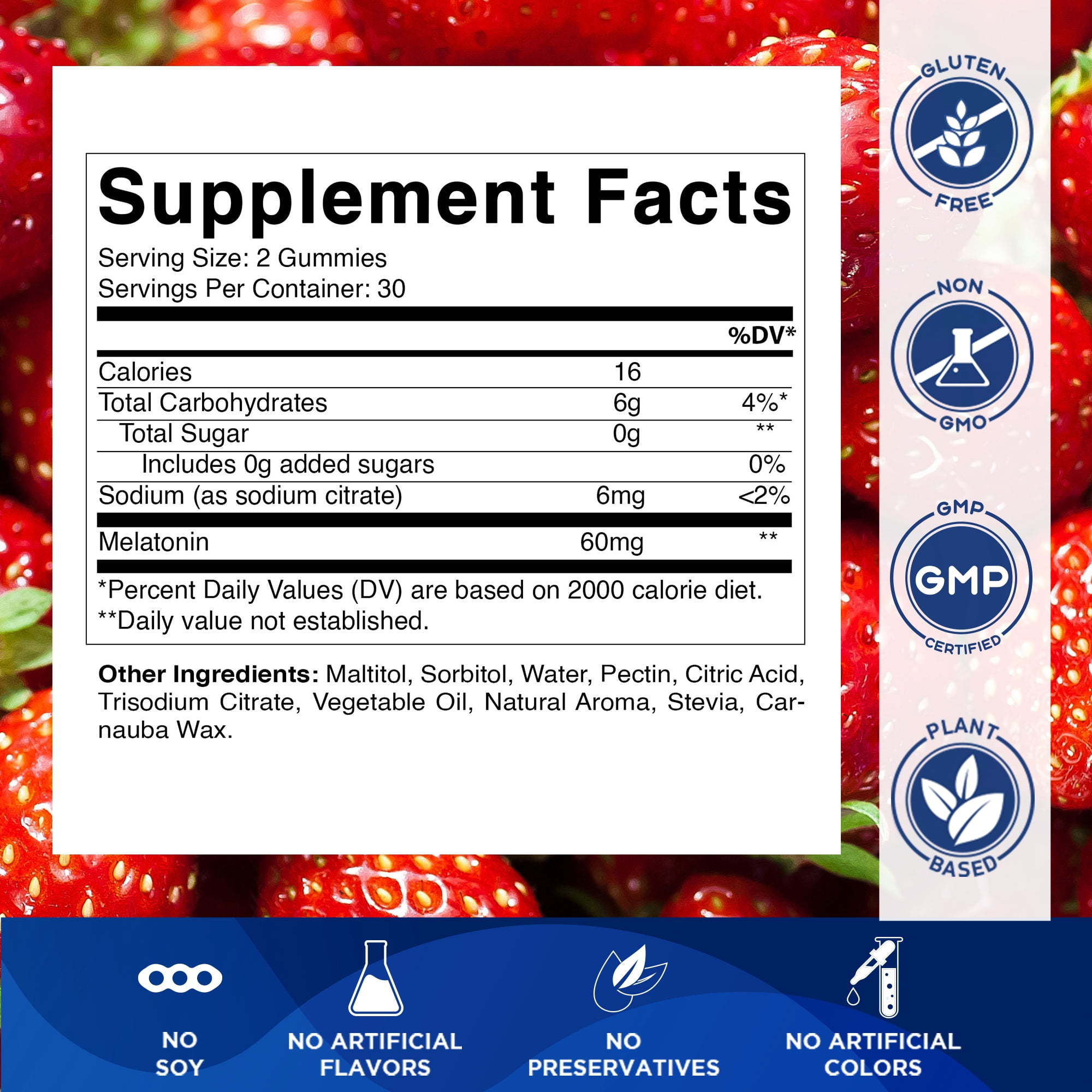 Vitamatic Sugar Free Melatonin 60mg - 60 Vegetarian Gummies - Non-Habit Forming Supplement - 2 Pack