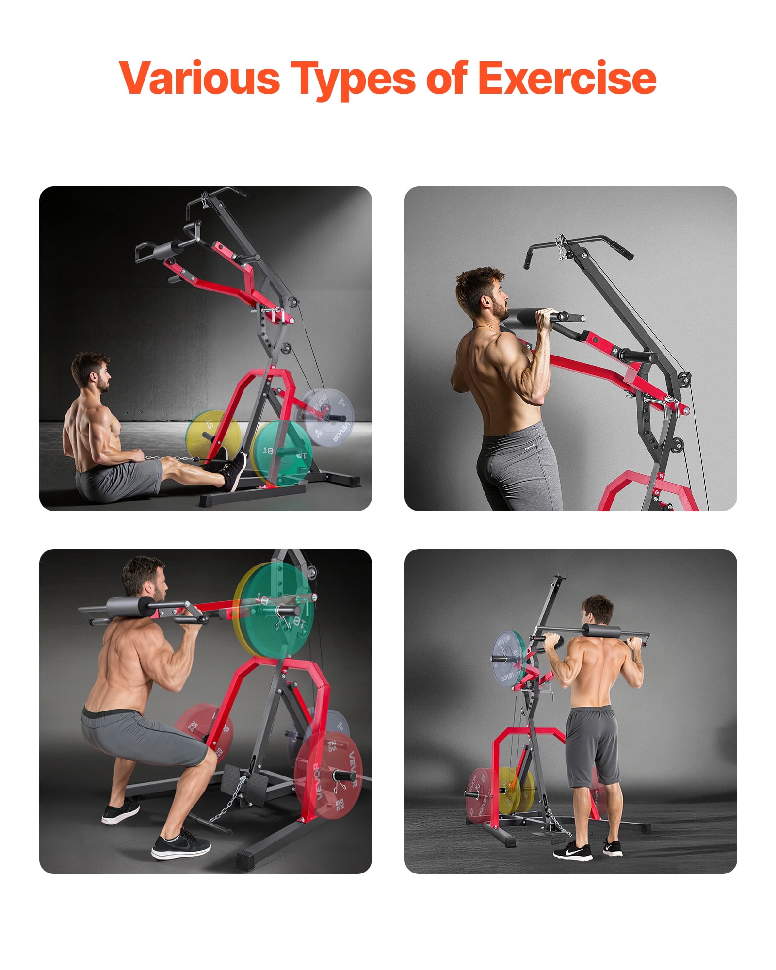 VEVOR Home Gym Equipment, Leverage Gym with 2:1 Ratio LAT Low Row System, Strength Training Machine for Squats Deadlifts Bench Press Bicep Curls, Home Gym Machine,Adjustable Full Body Workout Station