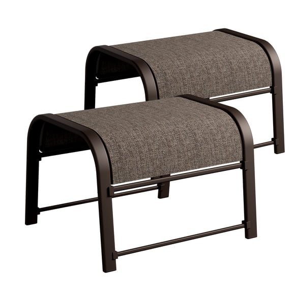 Bylring Outdoor Patio Ottoman Set of 2 With Metal Frame, Textilene Fabric Small Seating, All Weather Foot Stool Stackable Resistant for Outdoor Foot Rest for Furniture Patio Garden Pool(2, brown)