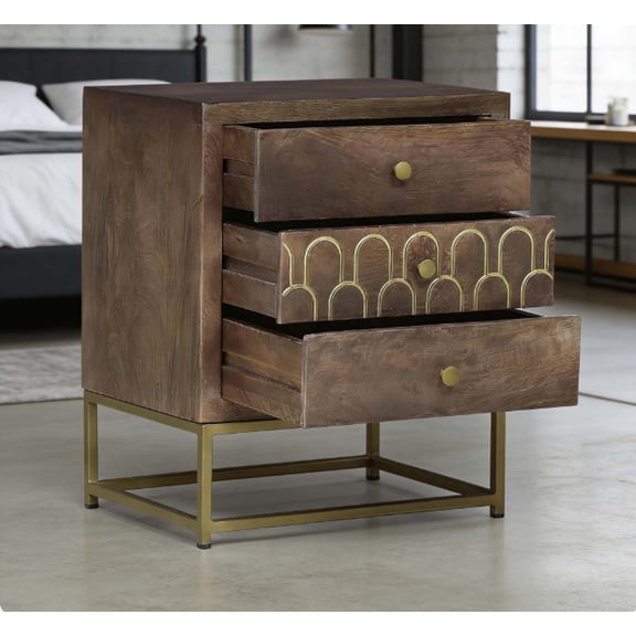 All-in-One Storage: Rustic Vintage & Farmhouse Antique Nightstand, 3-Drawer Solid Mango Wood Bedside Table