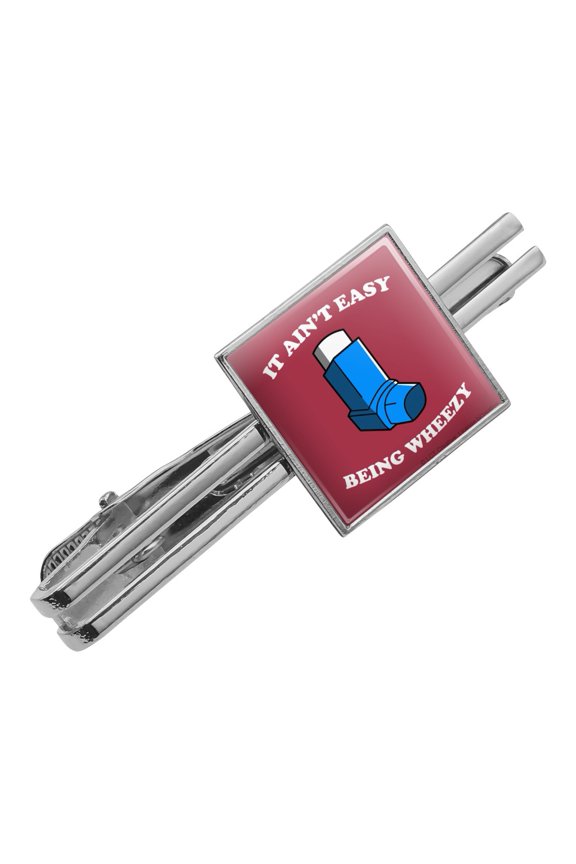 It Ain't Easy Being Wheezy Asthma Inhaler Funny Humor Square Tie Bar Clip Clasp Tack- Silver or Gold