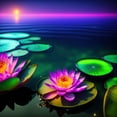 thumbnail image 4 of Stephen Chambers 26x26 Gold Ornate Wood Framed With Double Matting Wall Art Titled - Unreal Neon Waterlilies Two, 4 of 6