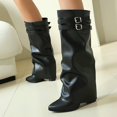 thumbnail image 5 of OKBOP Women's Knee High Boots Slip-On Pointy Toe Slouch Buckle Strap Low Heel Boots for Fall Winter Boots Sizes 35, 5 of 5