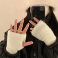thumbnail image 2 of Guantes de punto para estudiantes con medio dedo y vuelta para otoño e invierno, guantes cálidos a prueba de frío para escribir en la oficina, guantes con fugas para pantalla táctil que combinan con, 2 of 5