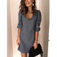 thumbnail image 4 of Vestido de cuello en V para mujer, nuevo vestido coreano sólido elegante, minivestido holgado de oficina para mujer, 4 of 5