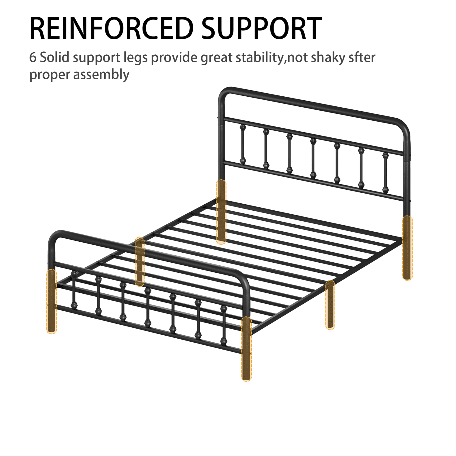 Youmumeub Queen Size Metal Platform Bed Frame with Headboard, Reinforced Sturdy Structure, Noise-Free, Ample Under Bed Storage, No Box Spring Needed, Black