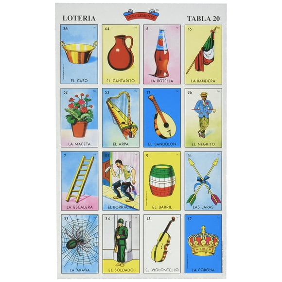 Set de bingo mexicano Loteria Don Clemente Autentica 20 tabletas