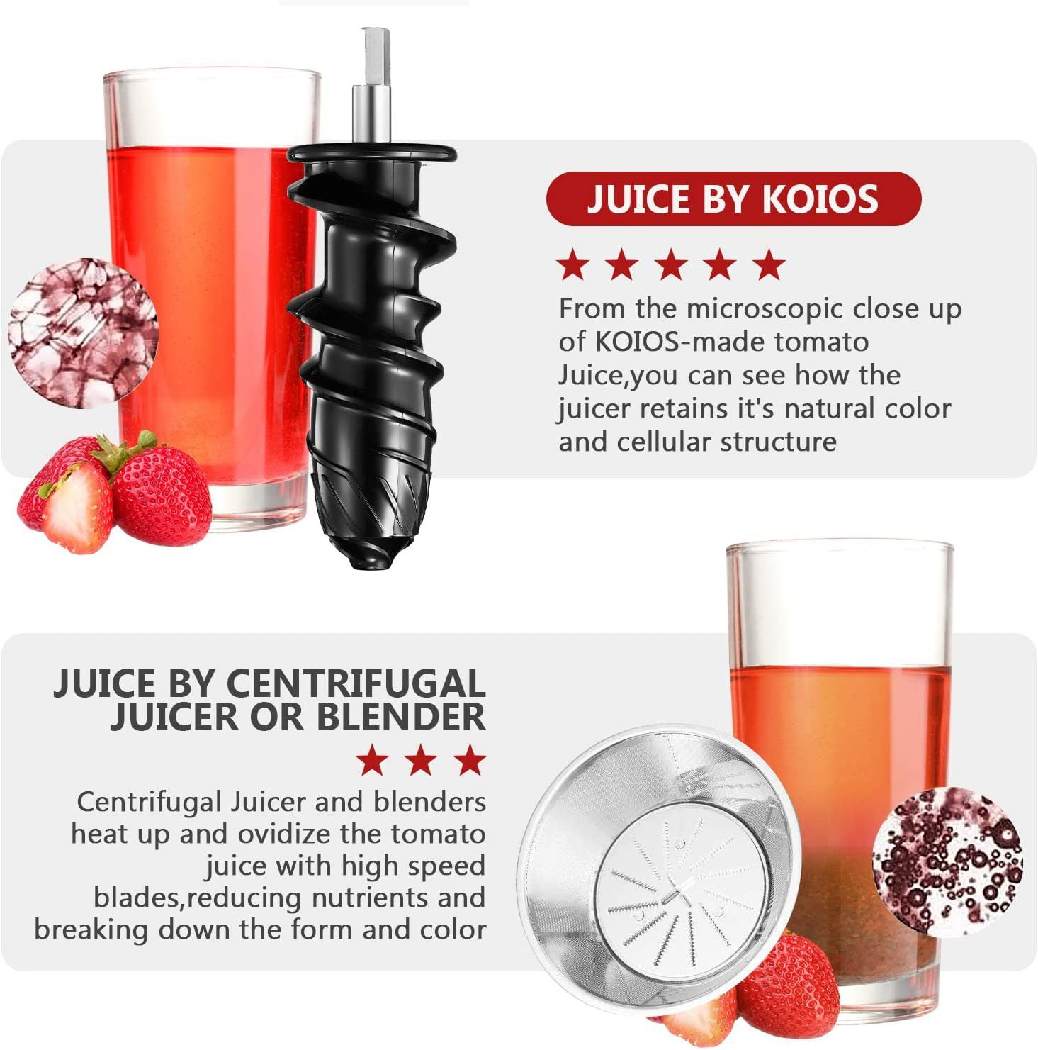KOIOS Juicer Machine BPA-Free… Slow Masticating Juicer Vegetable and Fruit Easy to Clean Cold Press Juicer with Quiet Motor & Reverse Function 