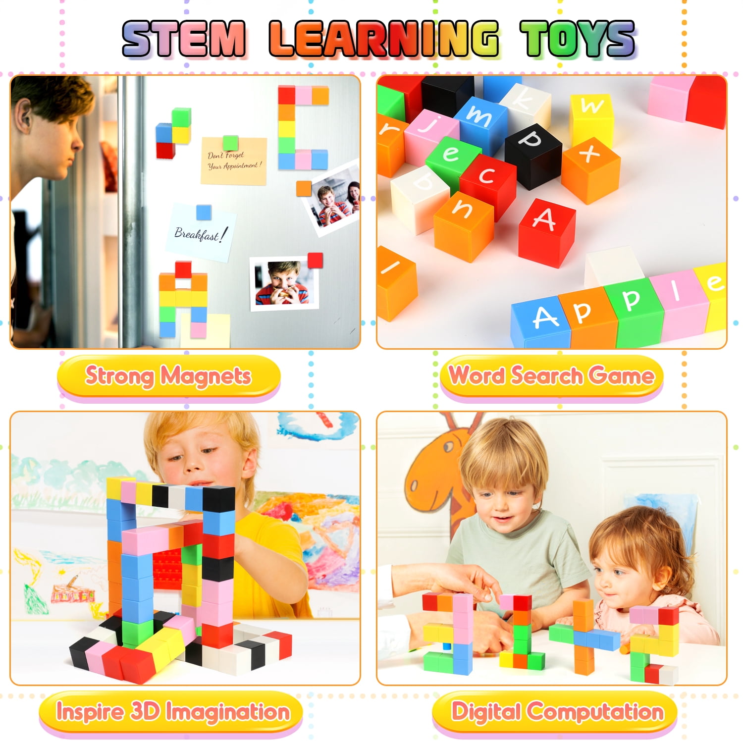 UUSUOO 64 PCS Magnetic Blocks, Magnetic Building Blocks for Kids Ages 4-8, Montessori Toys, Magnetic Cubes,Christmas Gifts Preschool STEM Educational Sensory Magnet Toys for Kids 1-3
