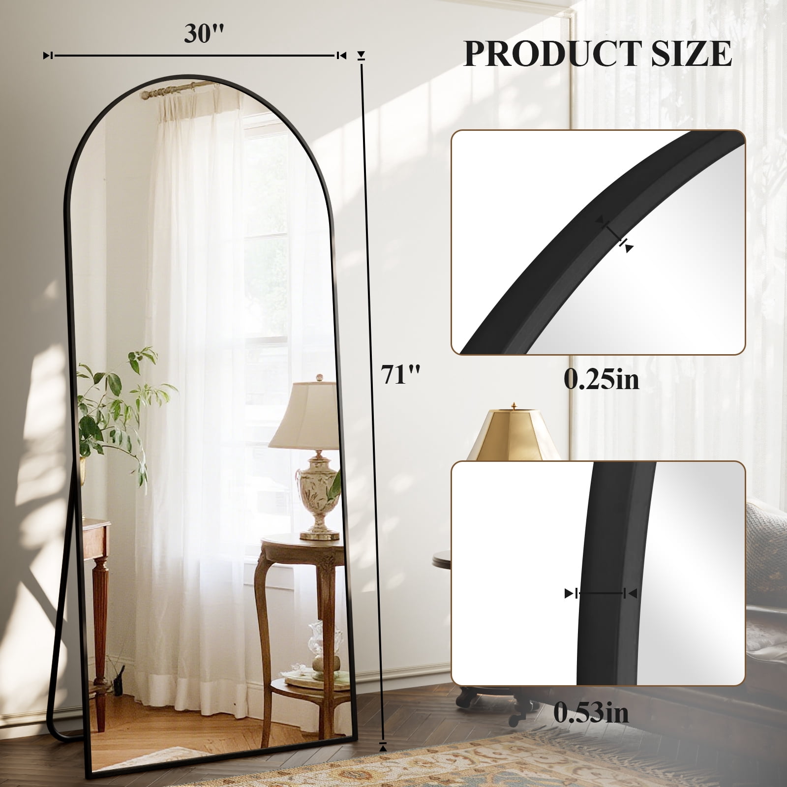 AUROMIR 71"x30" Arched Full Length Mirror Floor Mirror Full Body Standing Mirror, Black