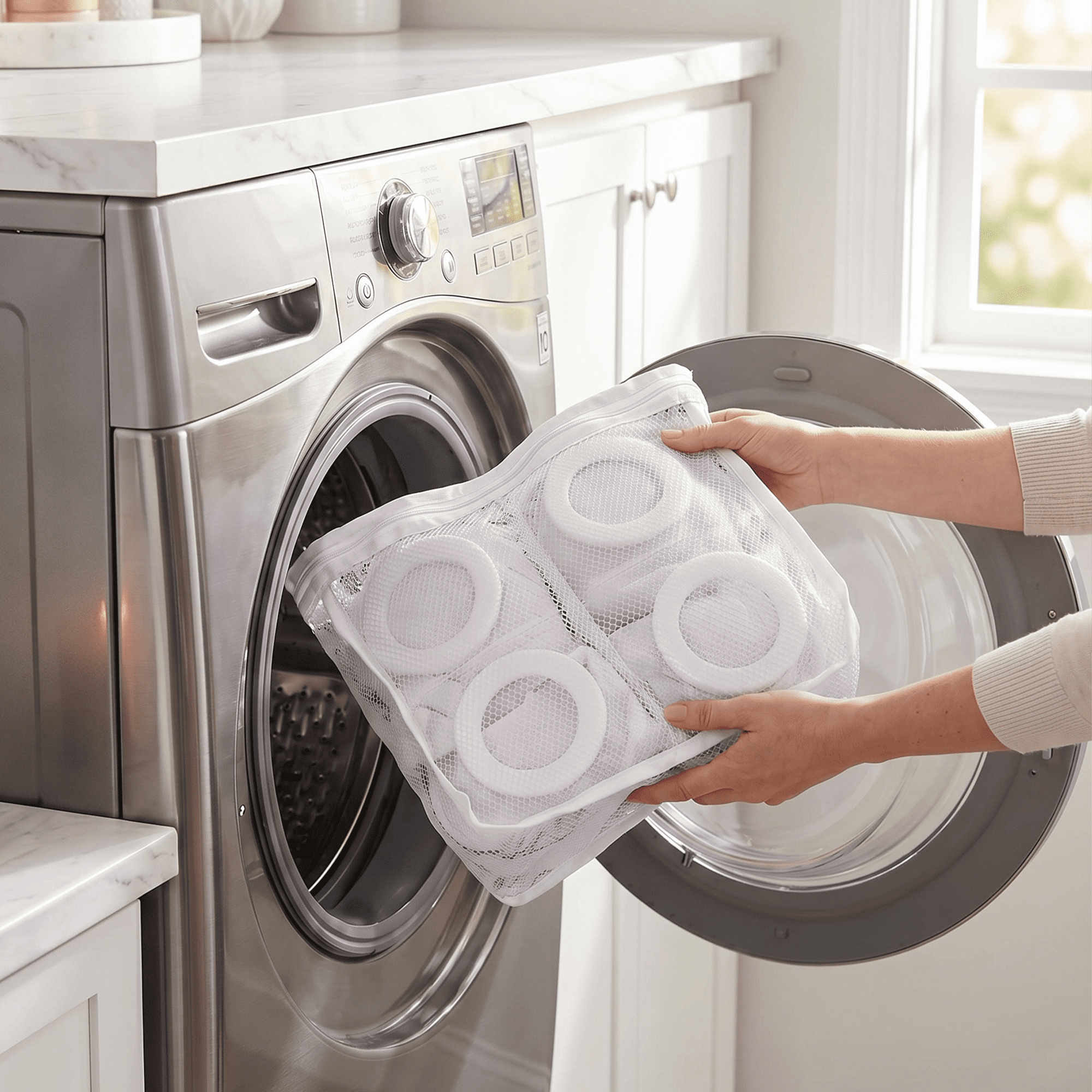 Unique Bargains 1 Pack Polyester Mesh Laundry Shoe Bag for Washing Machine White 11"x9.6"