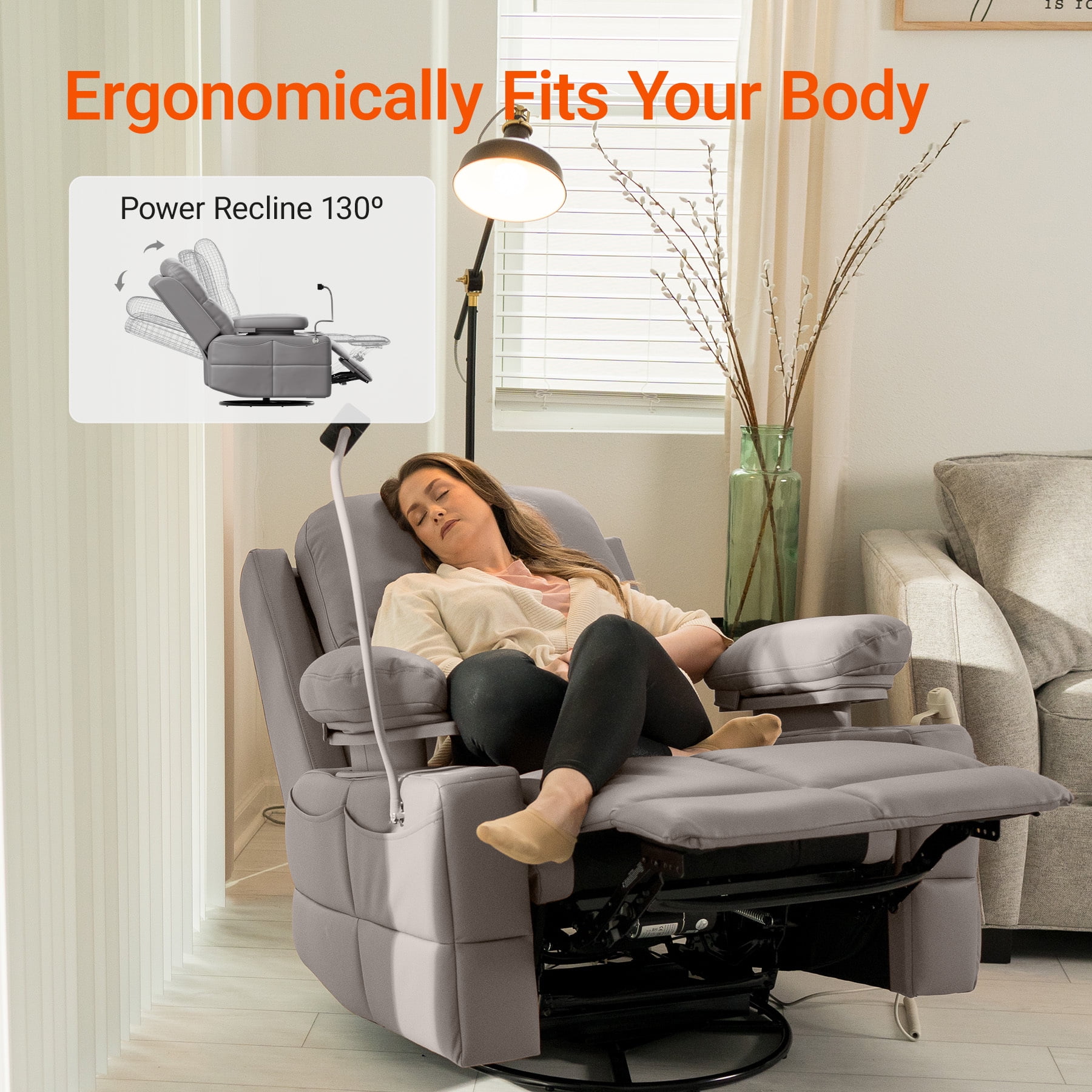 MAMAZING Nursery Rocking Chair Swivel Glider Oversized Recliner with Pockets Electric Power Baby Nursing Chair Gray