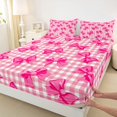 thumbnail image 3 of Manfei Pink Geometric Grid Fitted Sheet Full,Cartoon Bow Tie Bed Set,3 Pieces,1 Fitted Sheet and 2 Pillowcases, 3 of 6