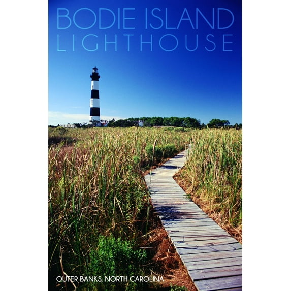 Bodie Island Lighthouse on Clear Day, Outer Banks, North Carolina (12x18 Wall Art Poster, Room Decor)