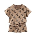 thumbnail image 1 of Ensemble Tenue Petit Garçon T-Shirt Imprimé Lettre et Shorts Col Rond Vêtements d'Été Bébé 6-7 Ans Pyjamas Garçon Tenues Garçons, 1 of 3