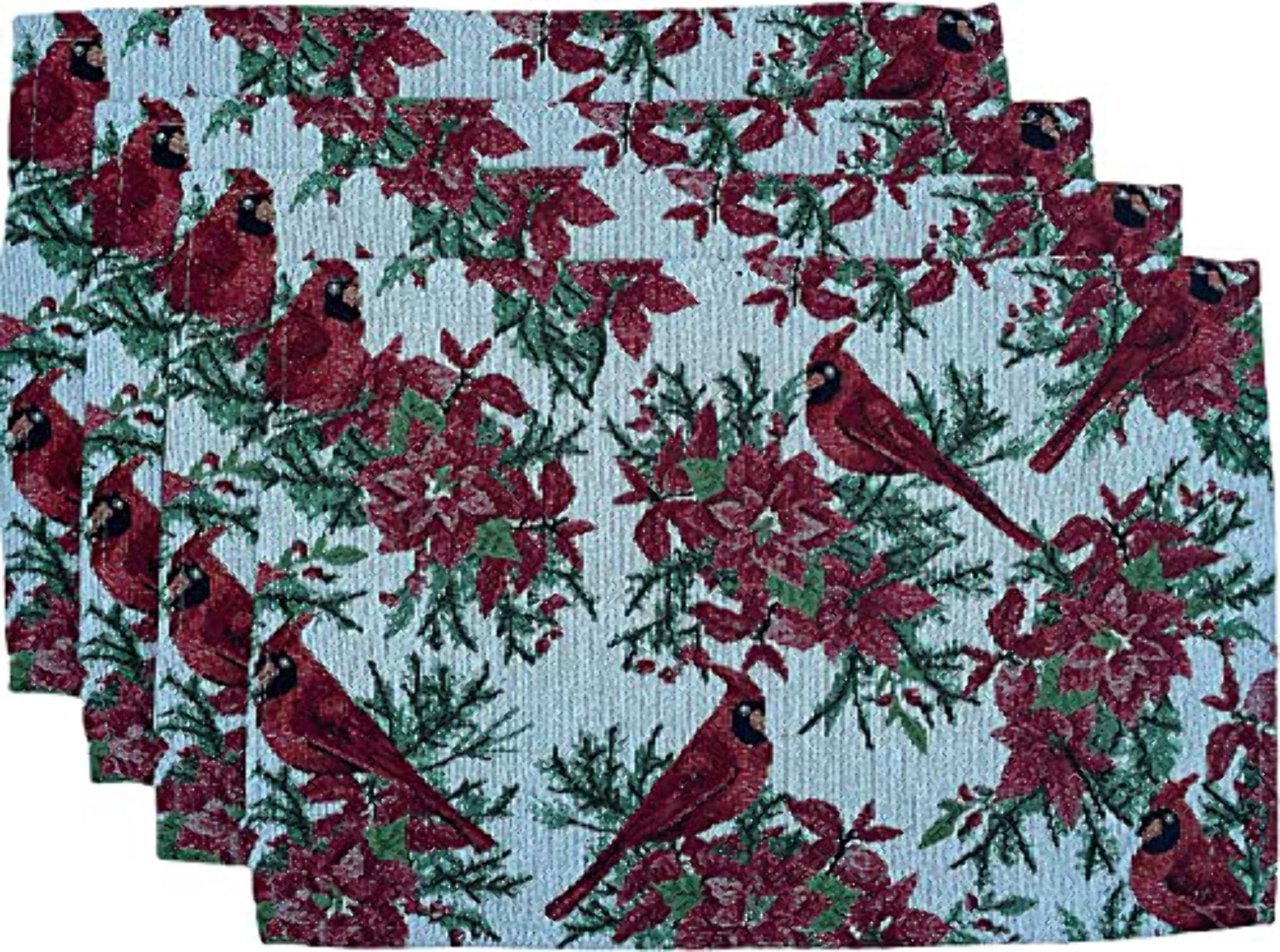 Set of 10, Red Cardinal Bird Holiday Season Christmas Design Tapestry Kitchen Towel Set, Include 4 Placemats, 4 Kitchen Towels, Pot Holder  Oven mitt.
