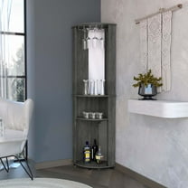 FM FURNITURE Oregon Corner Bar Cabinet, 3-Tier Shelf with Glass Rack