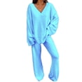 thumbnail image 4 of Ropa de ocio Conjunto Dos Piezas Fleece para Mujer Blusa Manga Larga Acogedora Lisa y Pantalones Pierna Ancha, Ideal para Interior/Casual, 4 of 4