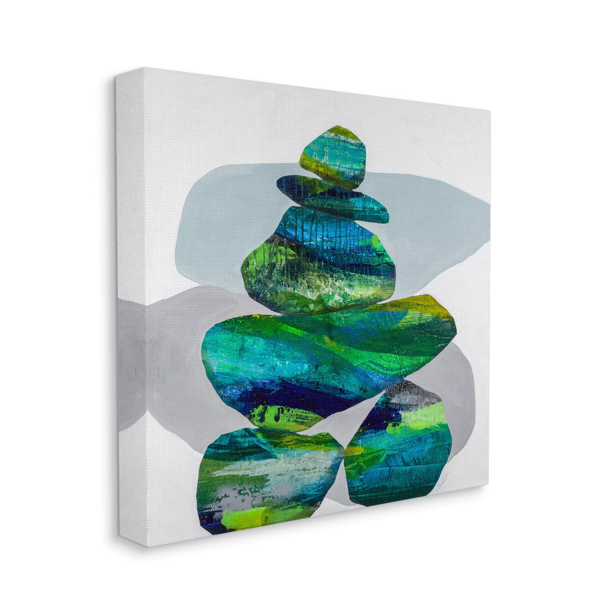 Stupell Vivid Aqua Zen Balancing Rocks Abstract Painting Gallery Wrapped Canvas Print Wall Art