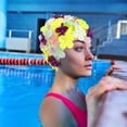 thumbnail image 4 of WHAMVOX Fashionable Swim Floral Petal Stylish Swimming Hat Bathing Caps Size L for Women (Colorful), 4 of 8