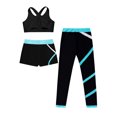 thumbnail image 3 of Sinleey Kids Girls Dance Outfits Crop Top with Shorts and Leggings Active Set for Gymnastics Yoga Blue Green 16, 3 of 5