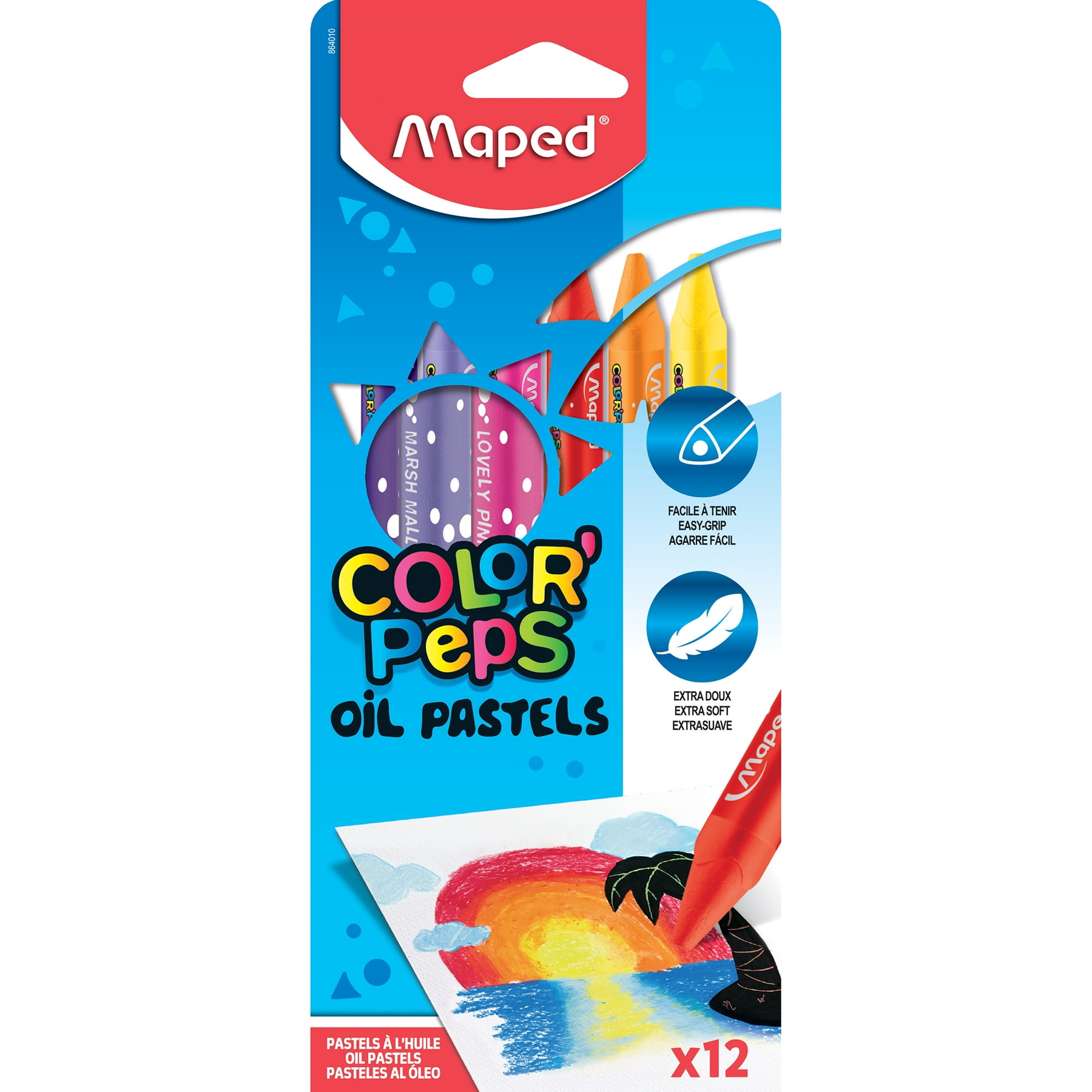 Maped Color'Peps Triangular Oil Pastels, 12 Per Pack, 6 Packs