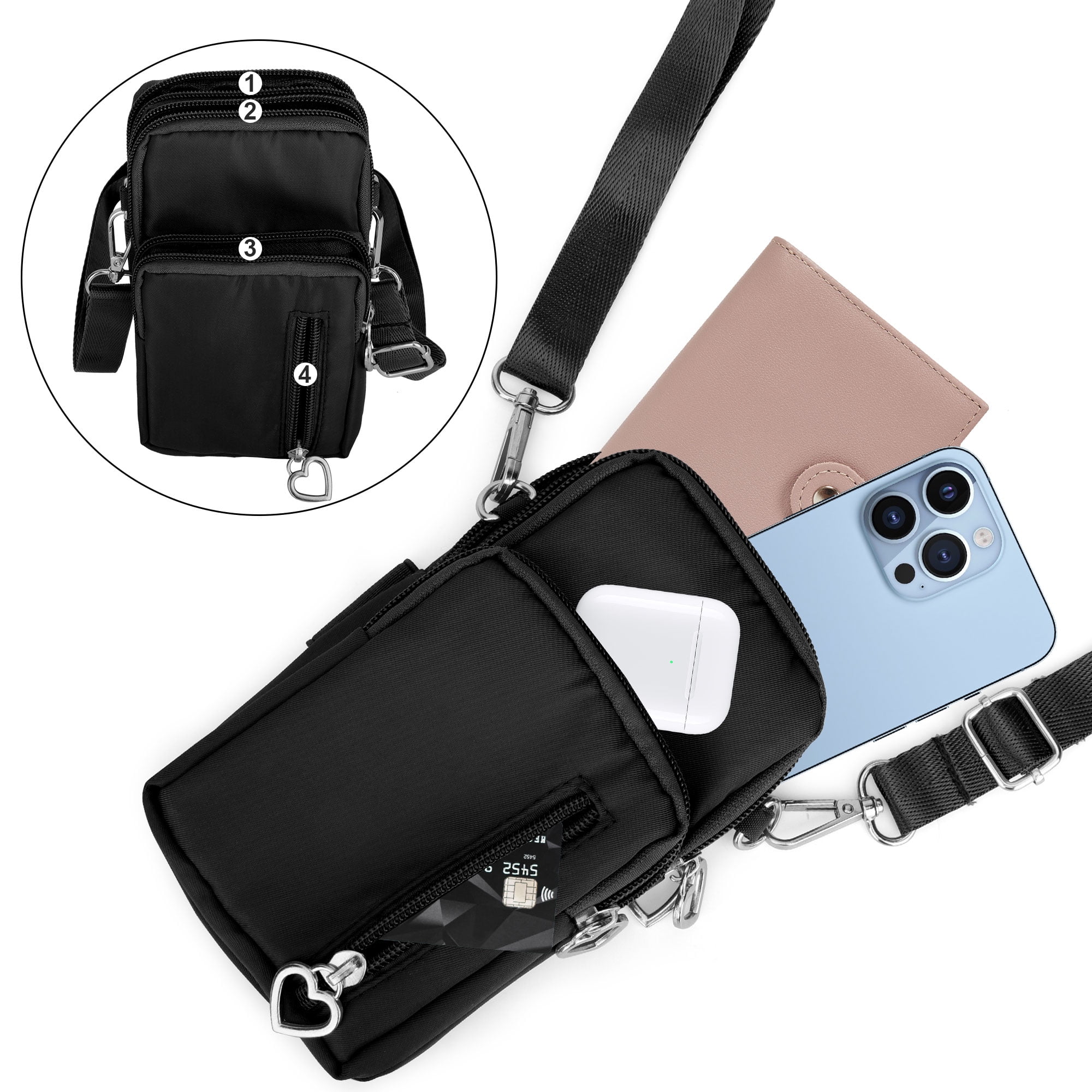 TSV Women's Multi-Pocket Crossbody Phone Bag