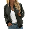 thumbnail image 2 of Dyfzdhu Women Fall Varsity Jacket Leisure Solid Button Down Baseball Coat Plus Size, 2 of 9