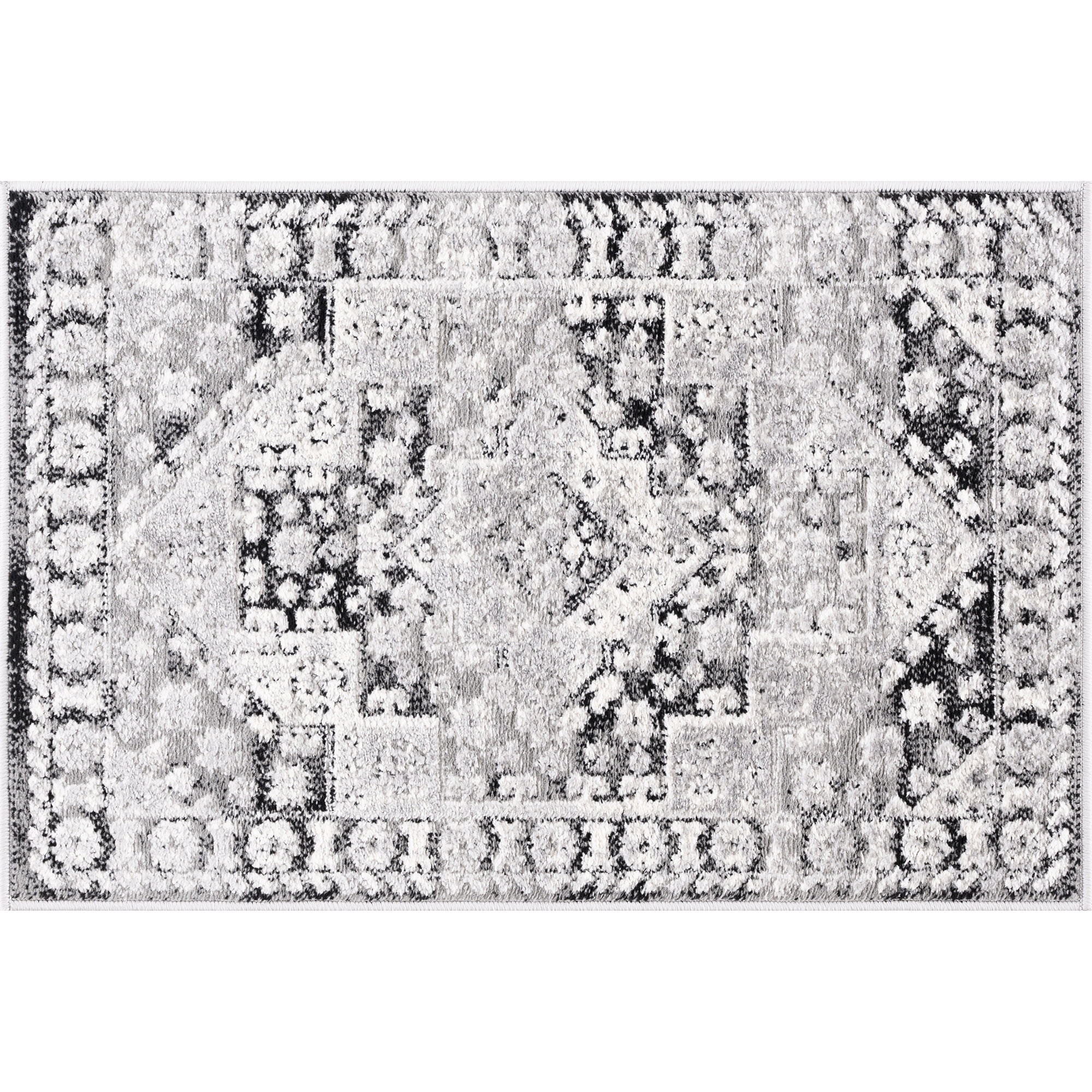 Alpha Transitional 2' x 3' Black and Gray Polyester Indoor Area Rug