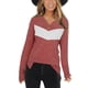 thumbnail image 2 of Mujer Otoño Invierno Top manga larga cuello en V franjas de diferente color suave cómoda mujer camisa Casual para uso diario, 2 of 6