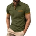 thumbnail image 2 of Aobny Short Sleeve Gym Tops Collared Dressy Army Green Pocket T Shirt Pullover Striped Polos Men Men Shirts,S, 2 of 7