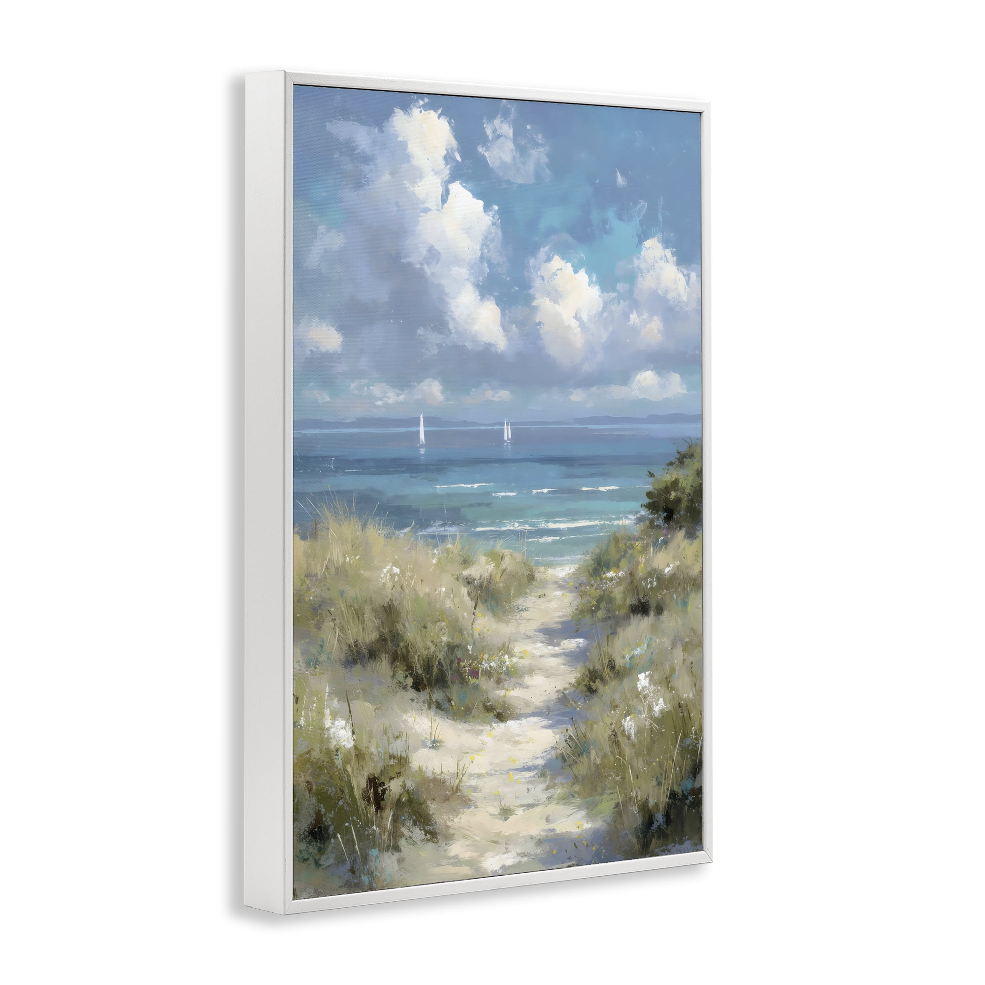 Stupell Industries Impressionist Clouds over Beach Path White Framed Giclee Art, design by Petal Prints Design