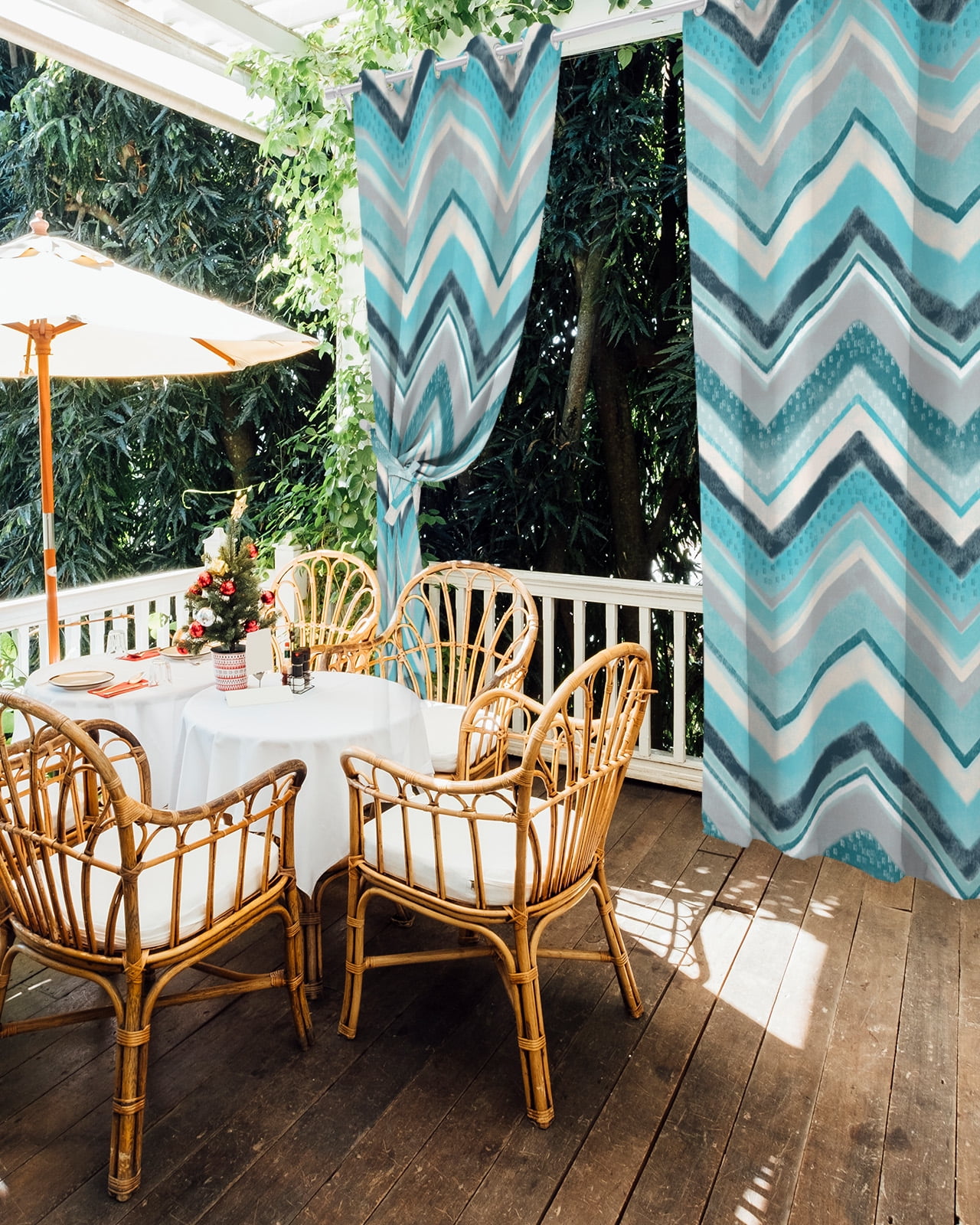 Nordic Turquoise Stripes Outdoor Curtains for Patio, Art Abstract Green Texture Privacy Drapes Grommet Waterproof Outside Curtains for Porch/Cabana/Balcony 54"x 84", 1 Panel