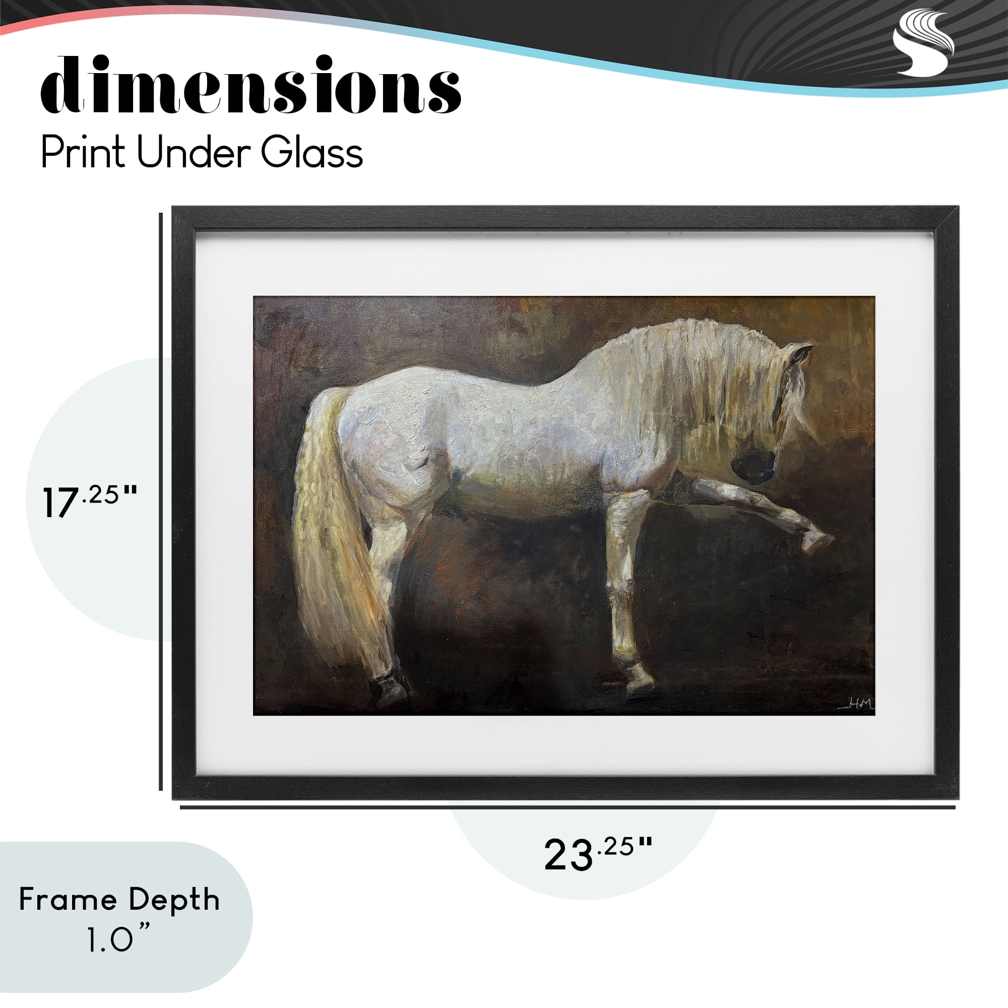 Stupell Industries Elegant White Stallion in Motion Black Framed Print Under Glass, design by Hilary McCarthy