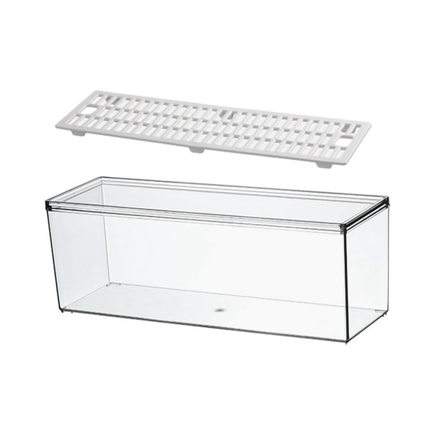 Organizador de refrigerador, contenedor de almacenamiento de alimentos transparente para artículos diversos, cucharas para verduras Bandeja grande y de drenaje