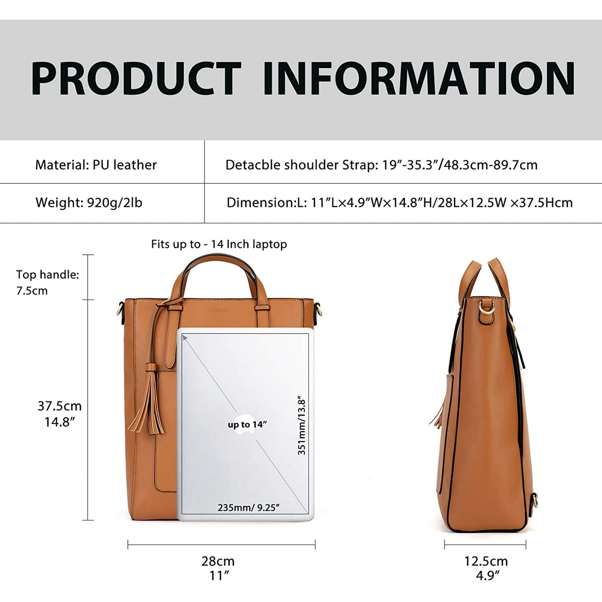 ECOSUSI Women s Stylish Tote Backpack Brown