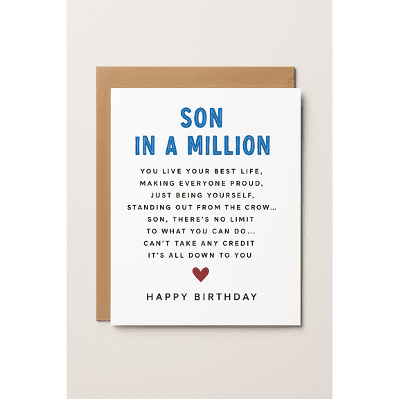 Son in a Million Birthday Card – Celebrating Individuality and Greatness – Heartwarming Message for Birthday Wishes – Envelope Included