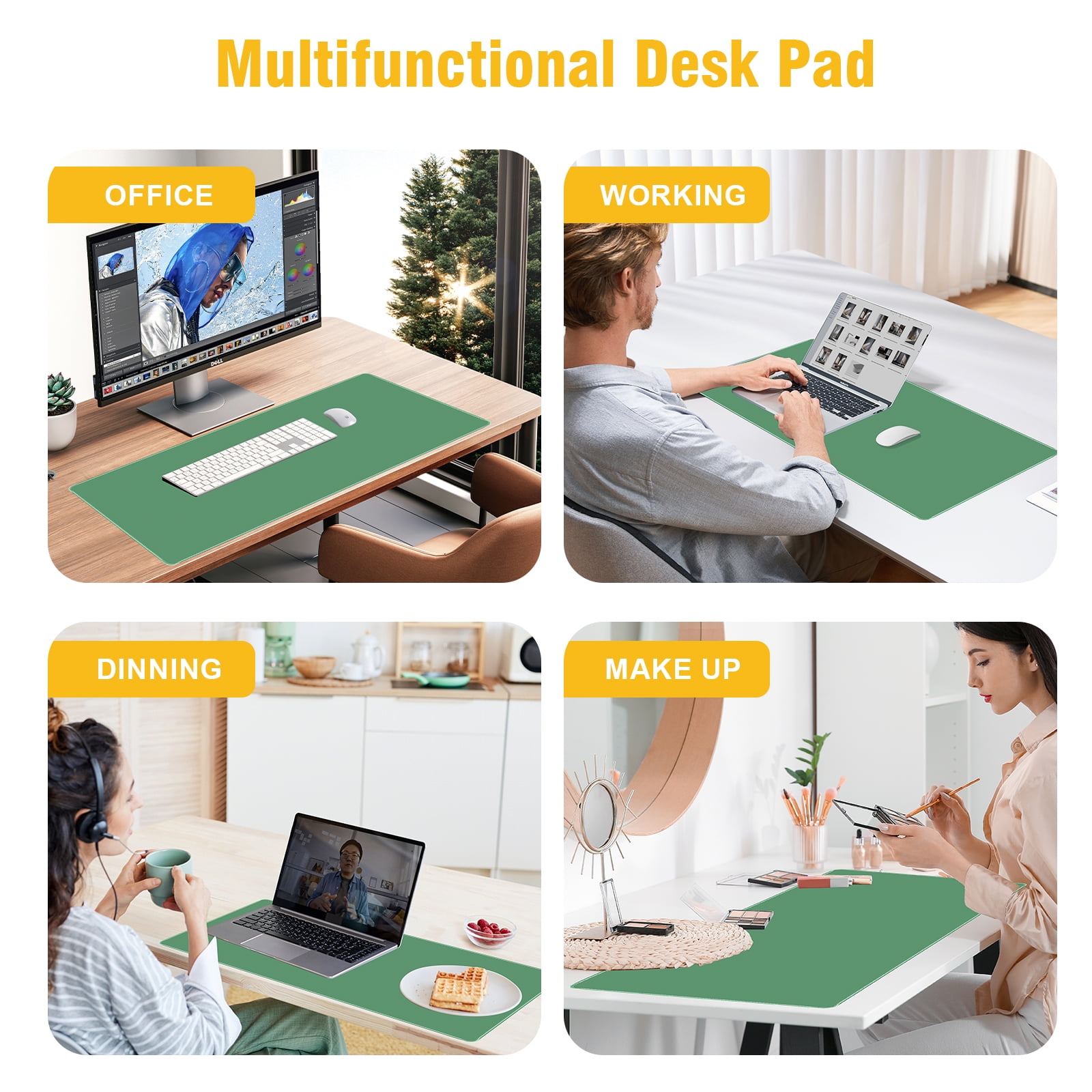 Minimalist Desk Mat, Large Mouse Pad with Non-Slip Base, Office Desk Accessories, 35.4"x15.7" Green